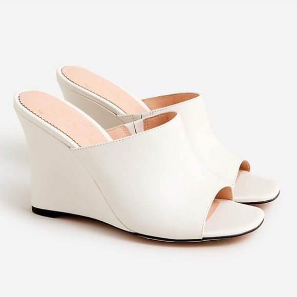 J. Crew Bianca Leather Wedge Sandals in White Size 9.5 - Picture 1 of 2